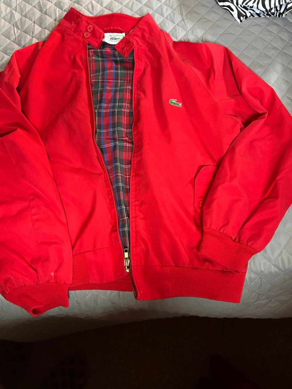 Lacoste Red Plaid-Lined Zip Jacket (Vintage) small